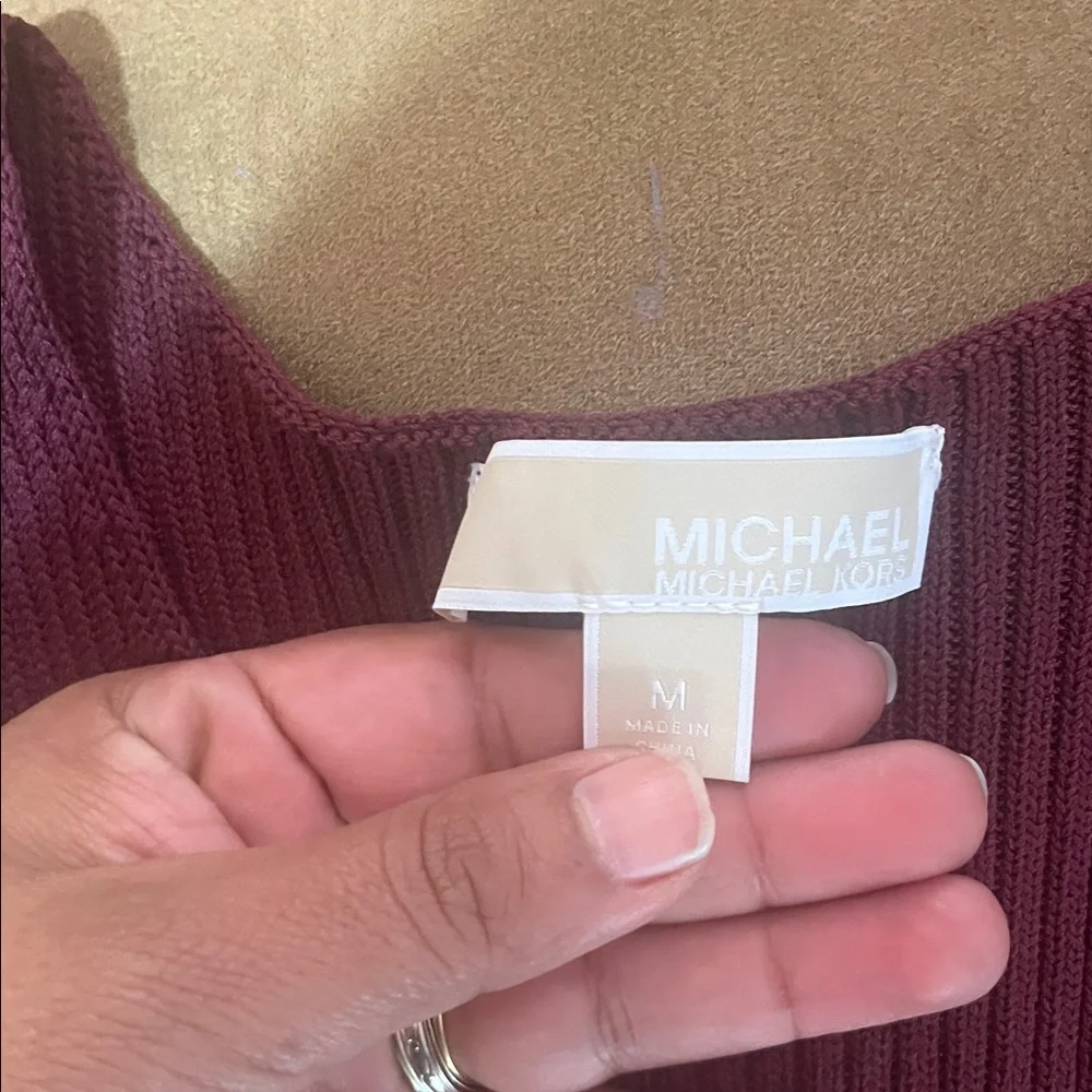 MICHAEL KORS SLEEVELESS V-NECK RIBBED SWEATER DRESS SIZE M Burgundy - Picture 4 of 5